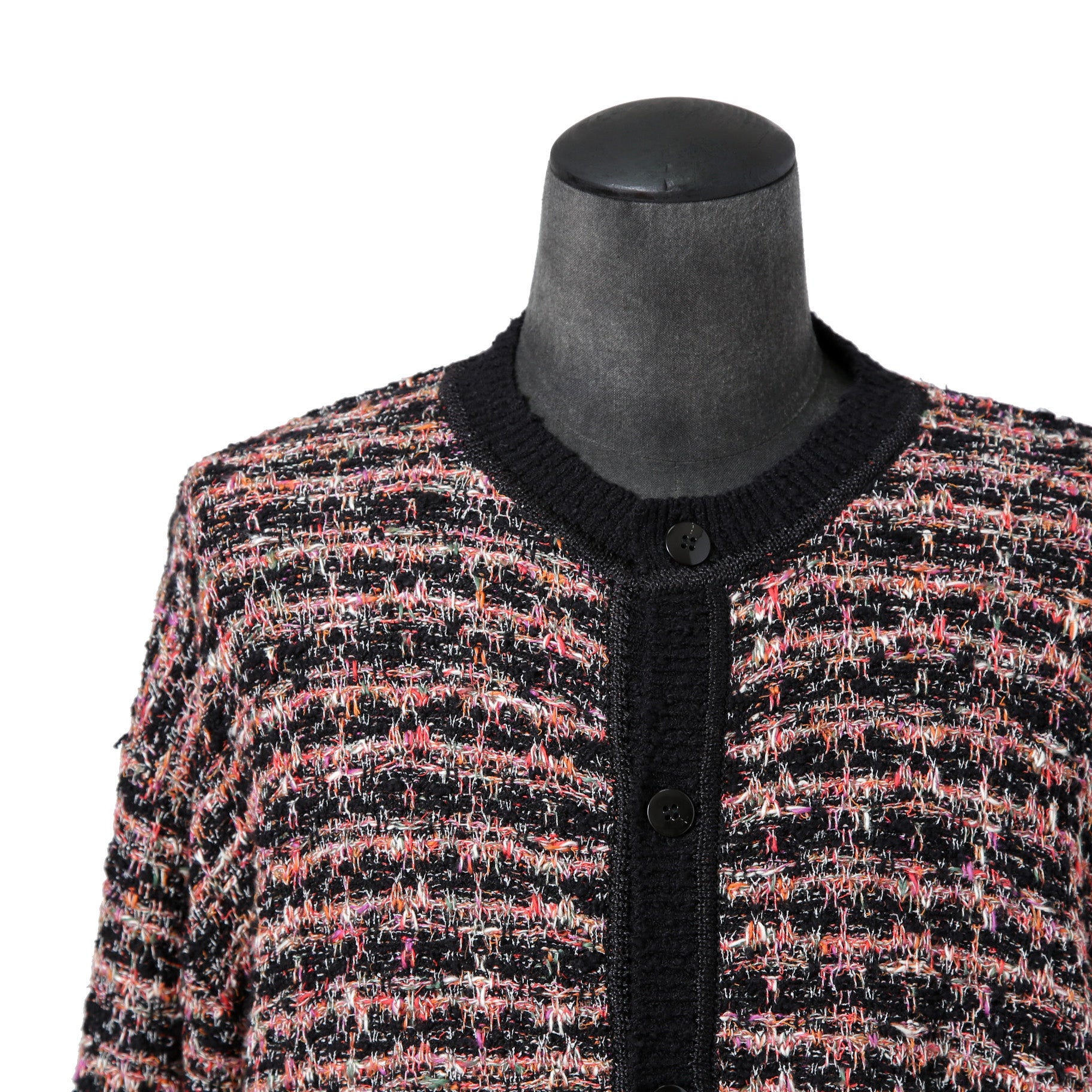 Iroquois イロコイ / 2023SS ツイード ニット カーディガン / size 2 (PINK x BLACK)
