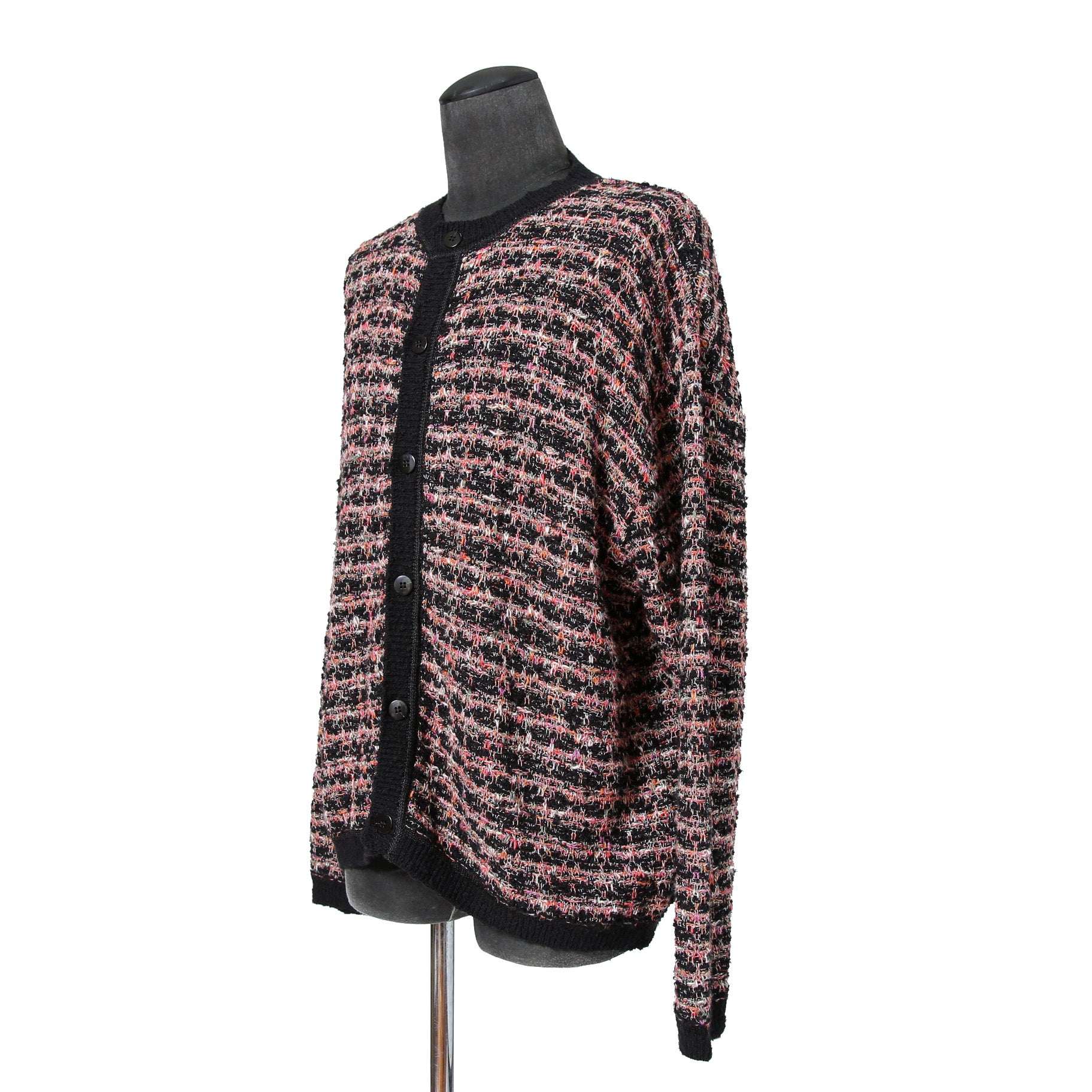 Iroquois イロコイ / 2023SS ツイード ニット カーディガン / size 2 (PINK x BLACK)
