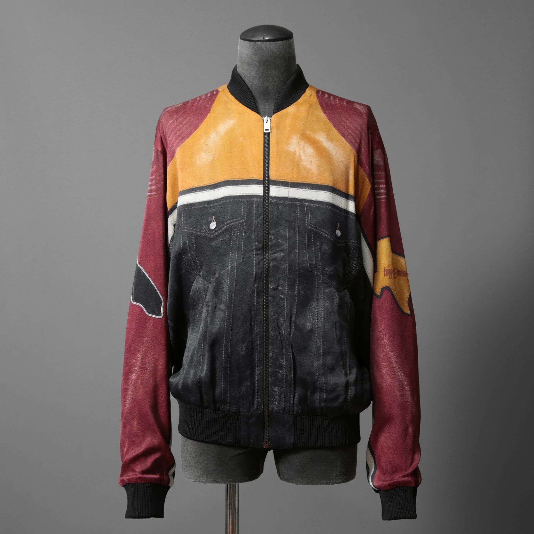 DIESEL ディーゼル / 22SS J-MOLLトロンプルイユ (トリックアート）プリント  / ボンバージャケット / size L (BLACK x WINE)