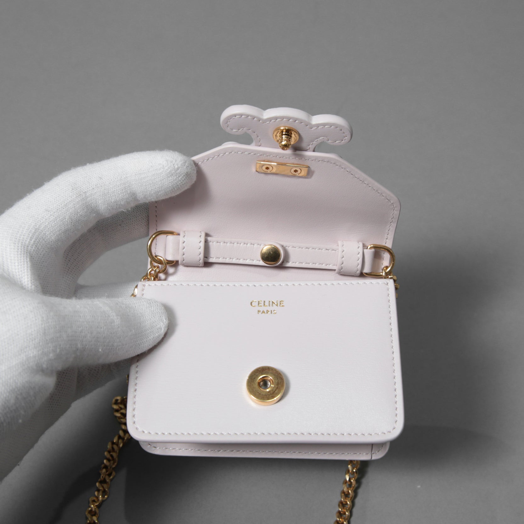 CELINE セリーヌ / 美品 トリオンフ チェーン ショルダー ミニ バッグ /  レザー / ライトピンク / ポシェット レディース