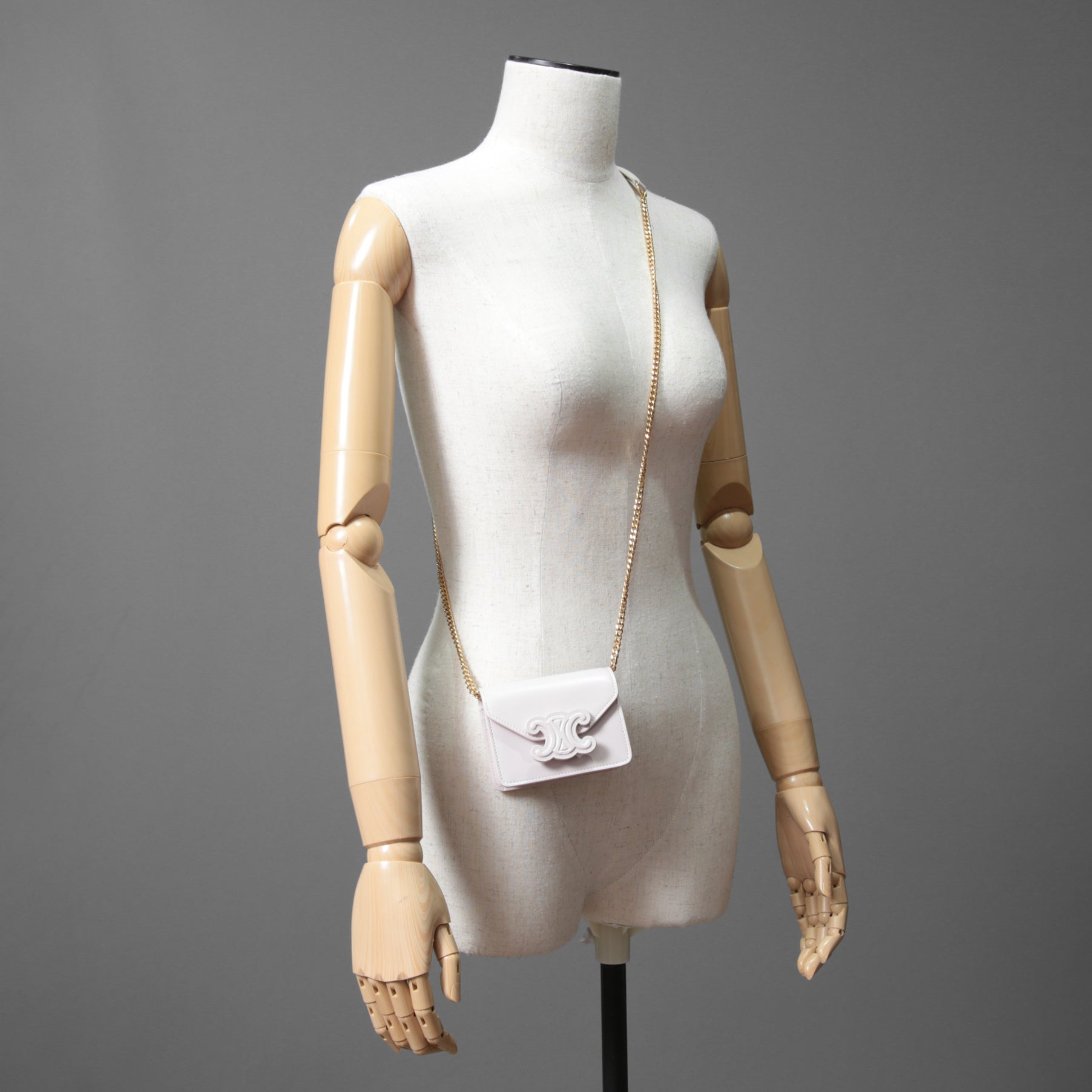 CELINE セリーヌ / 美品 トリオンフ チェーン ショルダー ミニ バッグ /  レザー / ライトピンク / ポシェット レディース