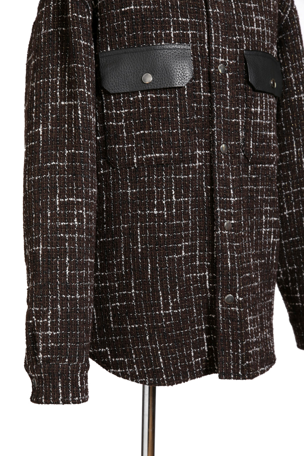 美品 AMIRI アミリ 22AW BOUCLE PADDED PVER SHIRT ツイードパデッドオーバーシャツジャケット / size M ブラウン