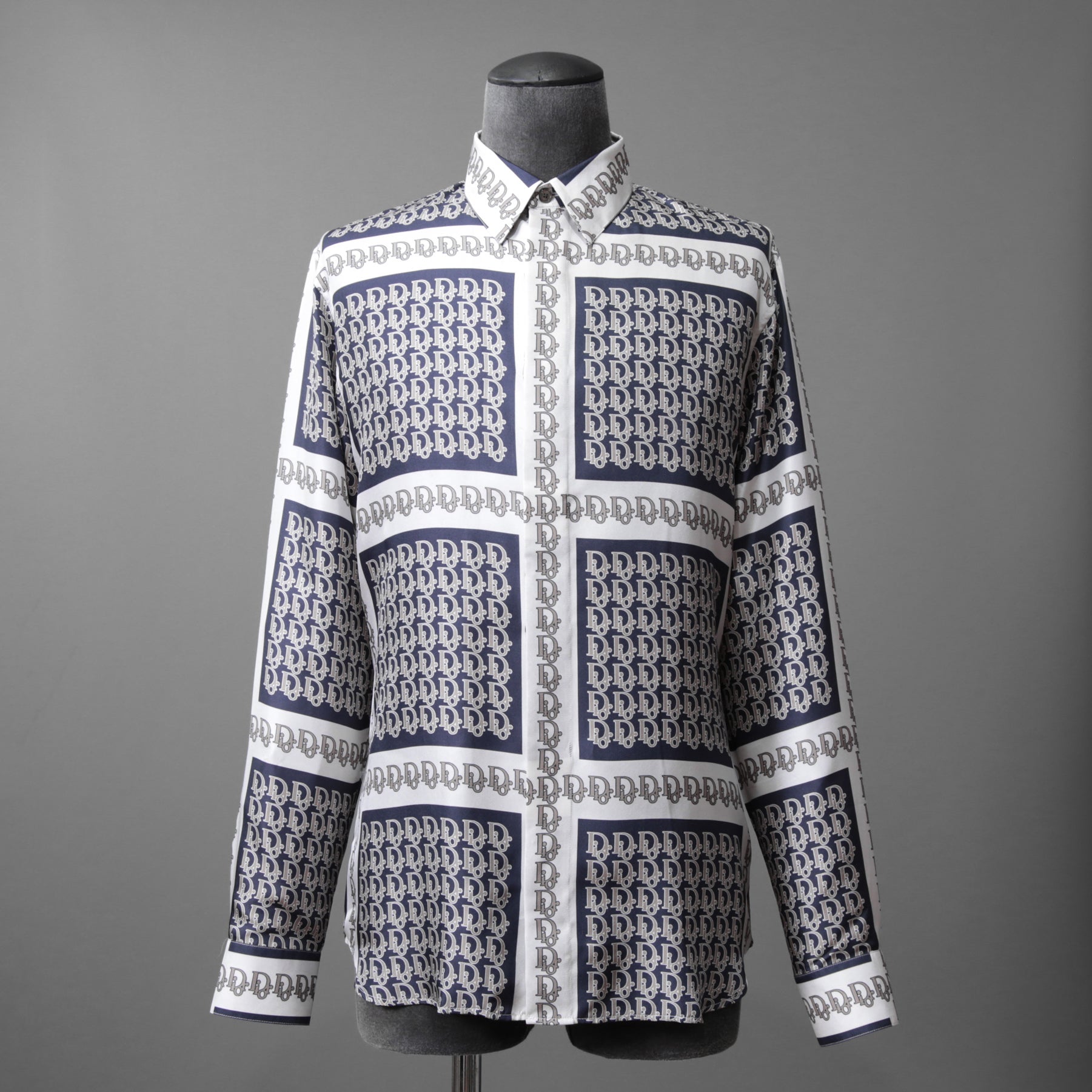 DIOR クリスチャンディオール / 21SS 美品 Oblique Print Silk Shirt / オブリーク 総柄 長袖シャツ / 013C502A5095 /size 40 (WHITE)