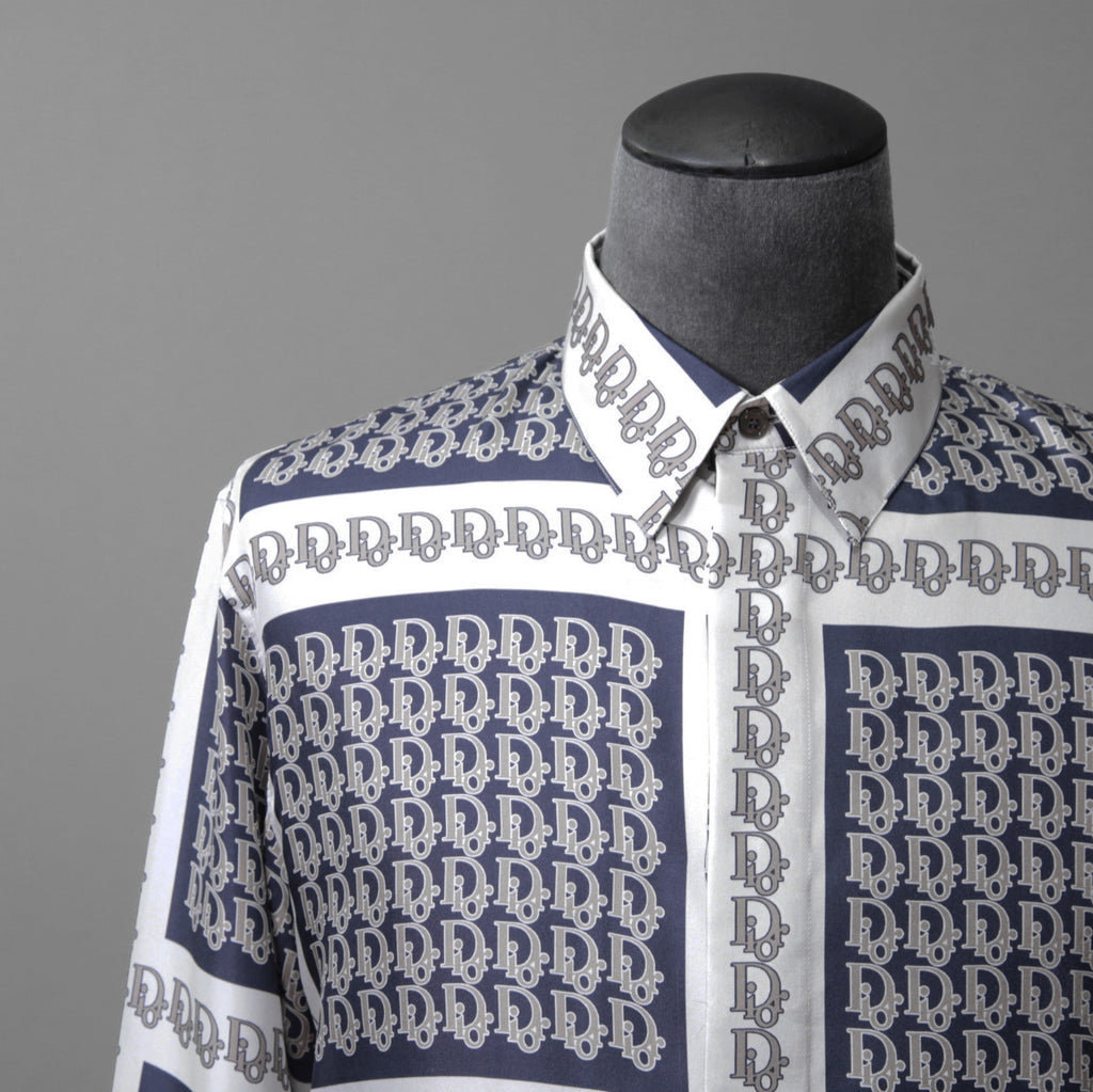DIOR クリスチャンディオール / 21SS 美品 Oblique Print Silk Shirt / オブリーク 総柄 長袖シャツ / 013C502A5095 /size 40 (WHITE)