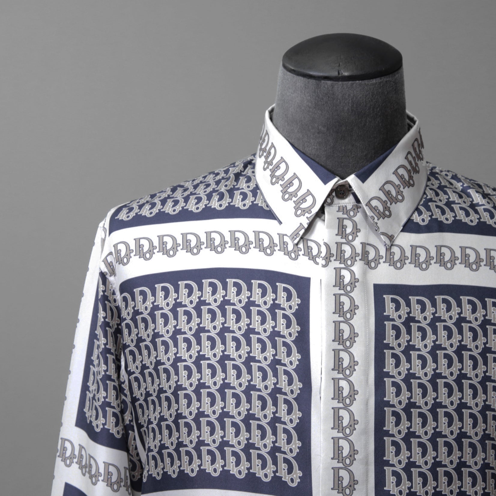 DIOR クリスチャンディオール / 21SS 美品 Oblique Print Silk Shirt / オブリーク 総柄 長袖シャツ / 013C502A5095 /size 40 (WHITE)