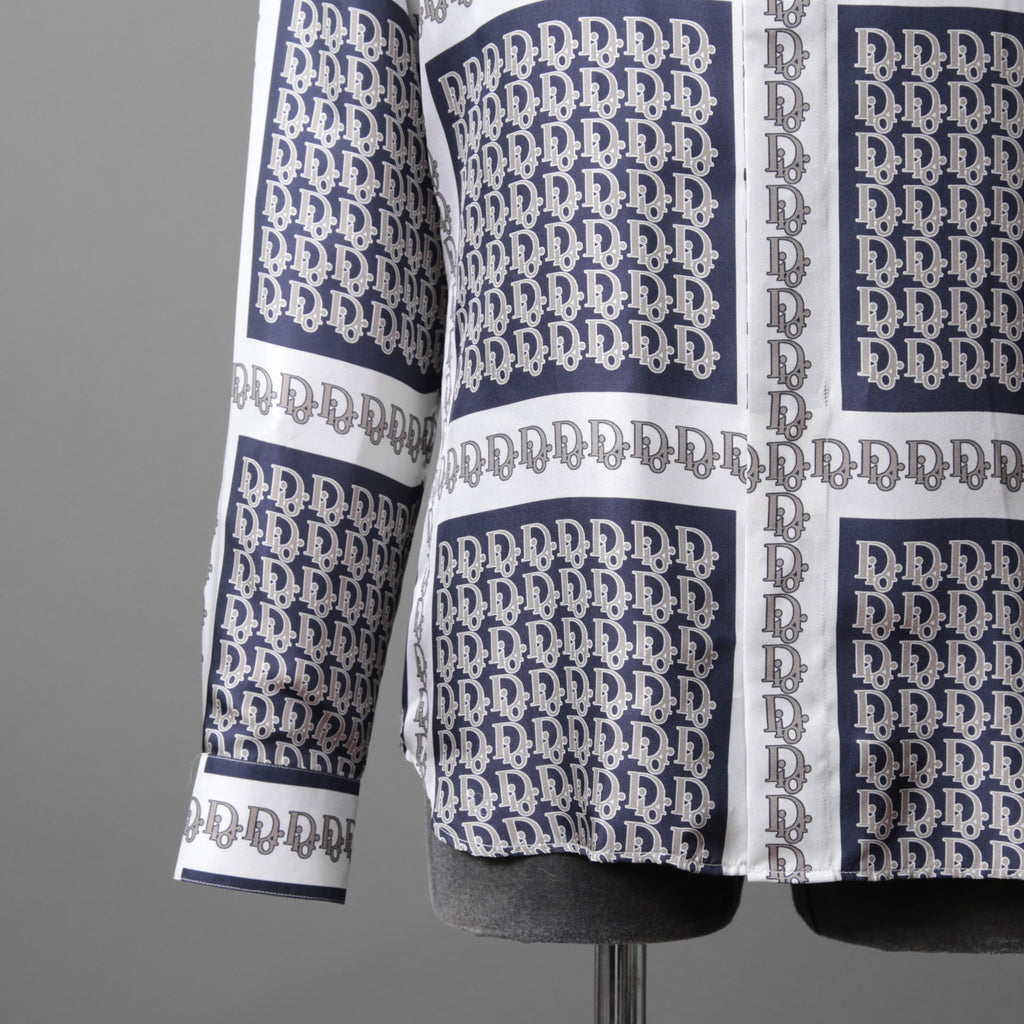 DIOR クリスチャンディオール / 21SS 美品 Oblique Print Silk Shirt / オブリーク 総柄 長袖シャツ / 013C502A5095 /size 40 (WHITE)