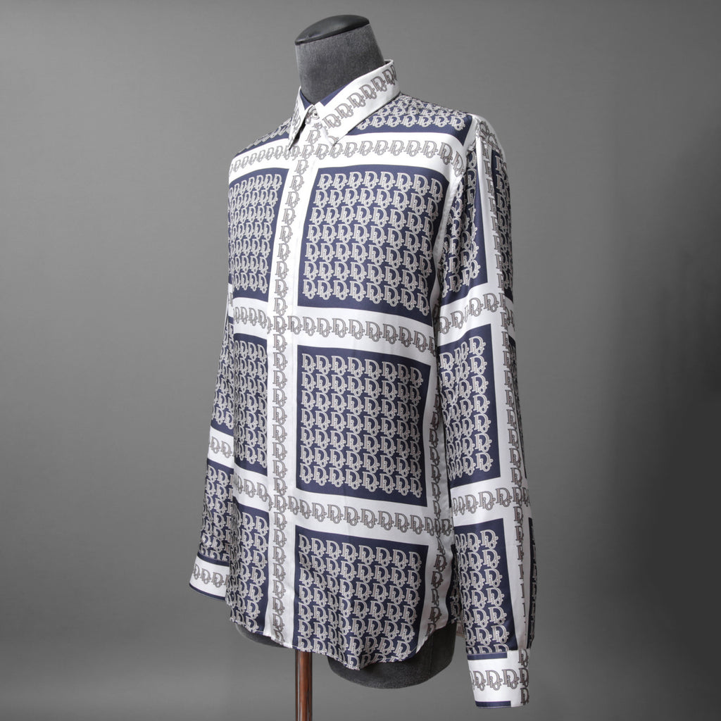 DIOR クリスチャンディオール / 21SS 美品 Oblique Print Silk Shirt / オブリーク 総柄 長袖シャツ / 013C502A5095 /size 40 (WHITE)