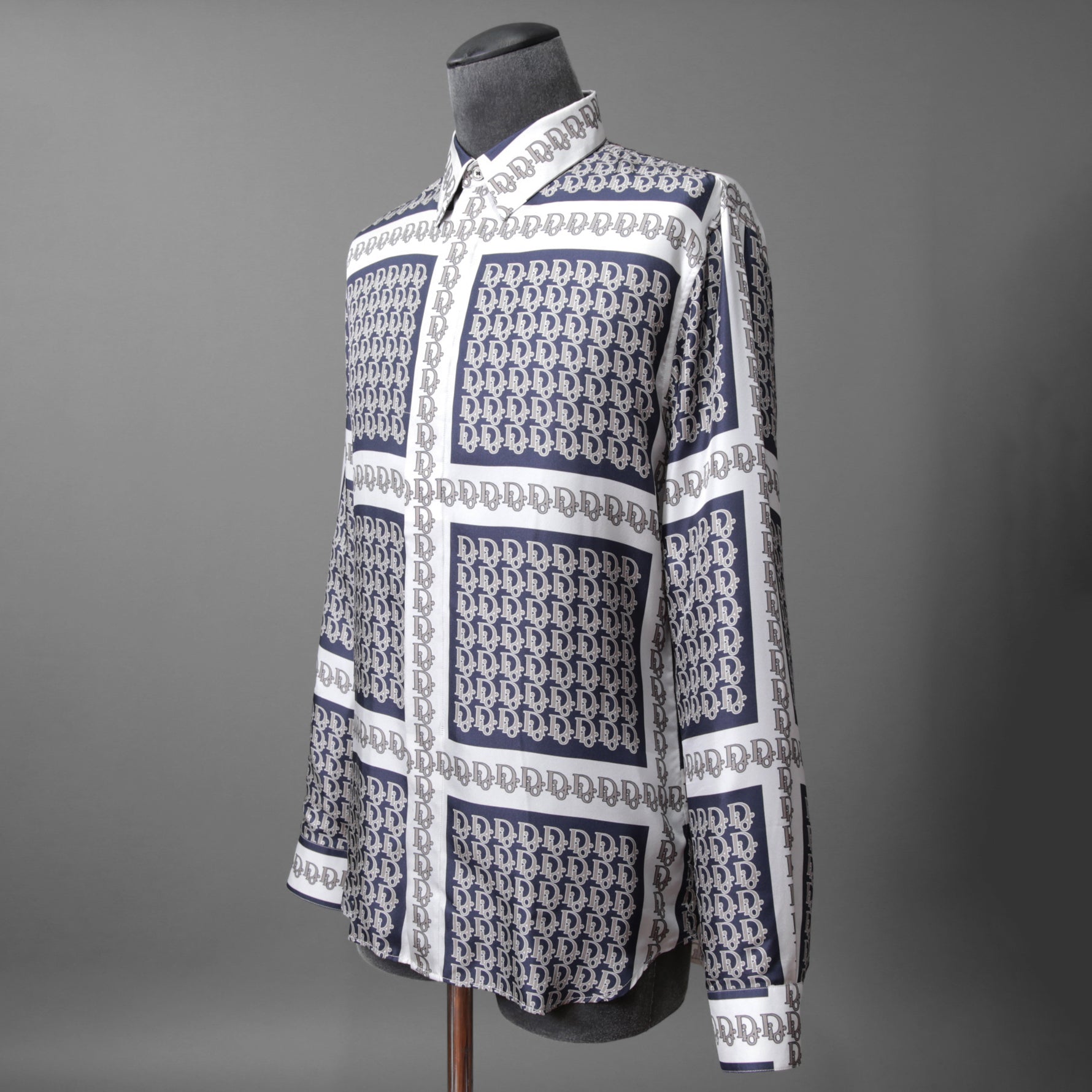 DIOR クリスチャンディオール / 21SS 美品 Oblique Print Silk Shirt / オブリーク 総柄 長袖シャツ / 013C502A5095 /size 40 (WHITE)