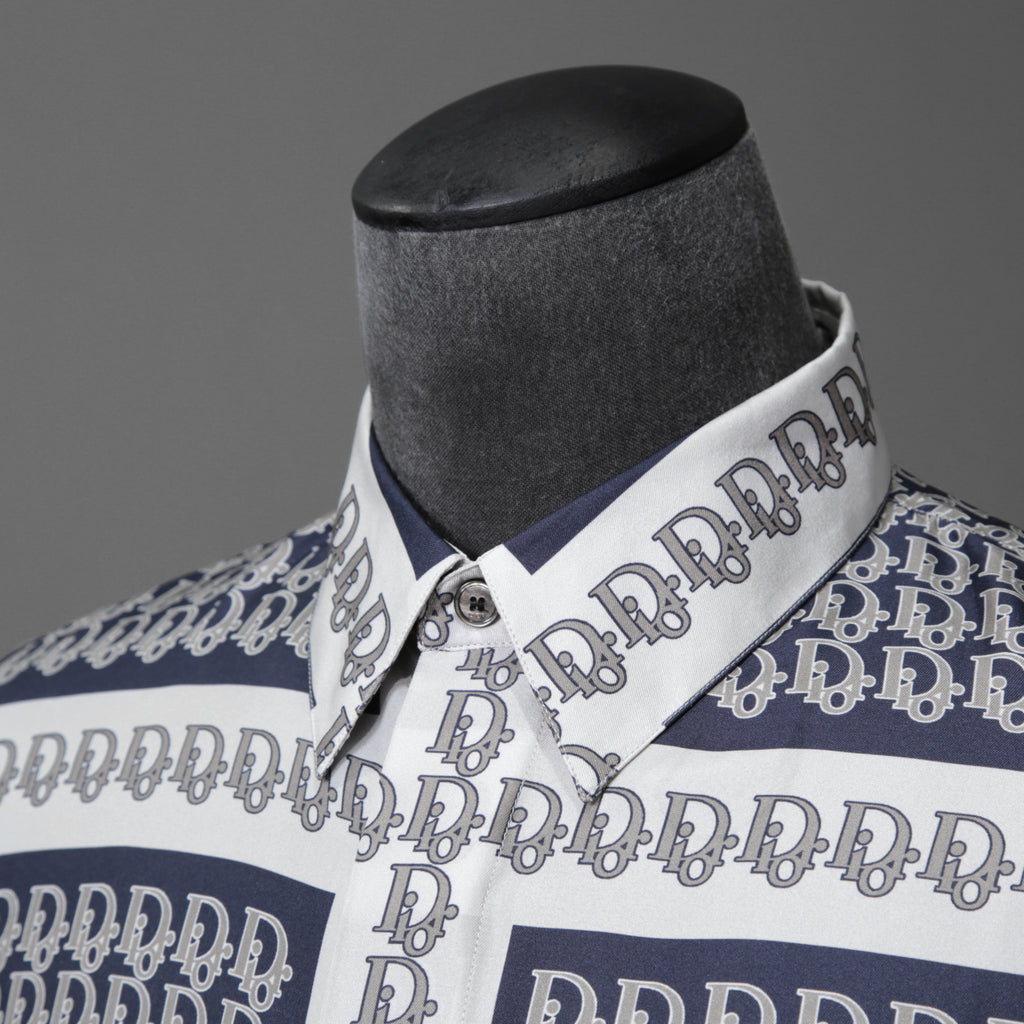 DIOR クリスチャンディオール / 21SS 美品 Oblique Print Silk Shirt / オブリーク 総柄 長袖シャツ / 013C502A5095 /size 40 (WHITE)