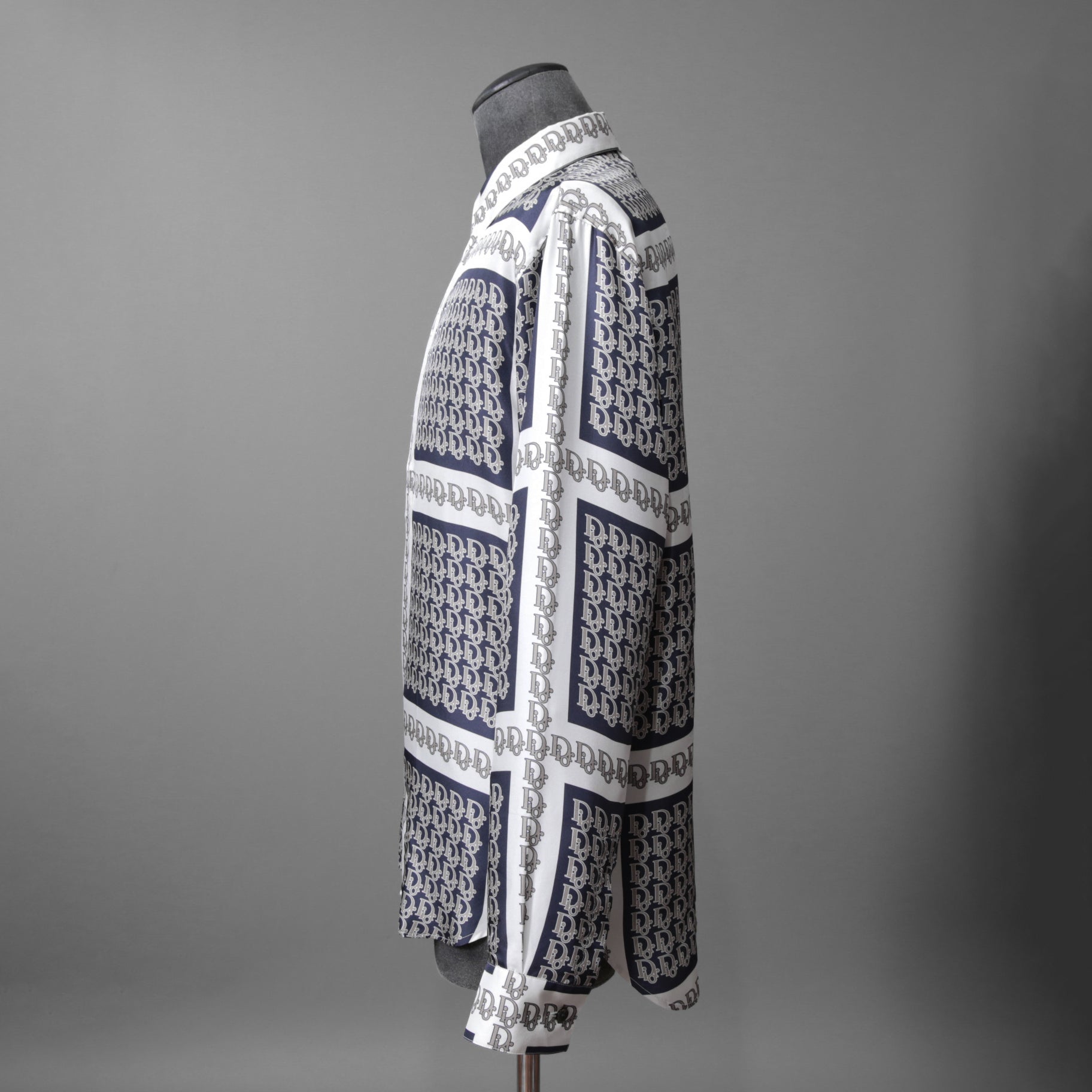 DIOR クリスチャンディオール / 21SS 美品 Oblique Print Silk Shirt / オブリーク 総柄 長袖シャツ / 013C502A5095 /size 40 (WHITE)