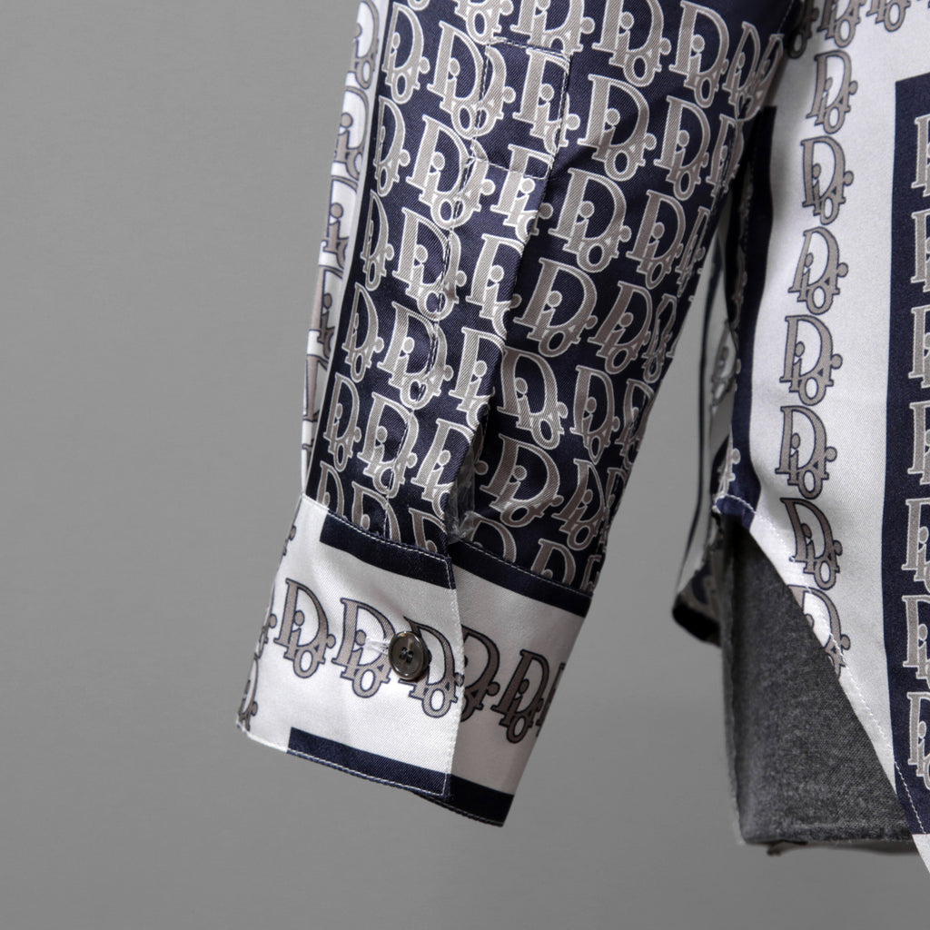DIOR クリスチャンディオール / 21SS 美品 Oblique Print Silk Shirt / オブリーク 総柄 長袖シャツ / 013C502A5095 /size 40 (WHITE)