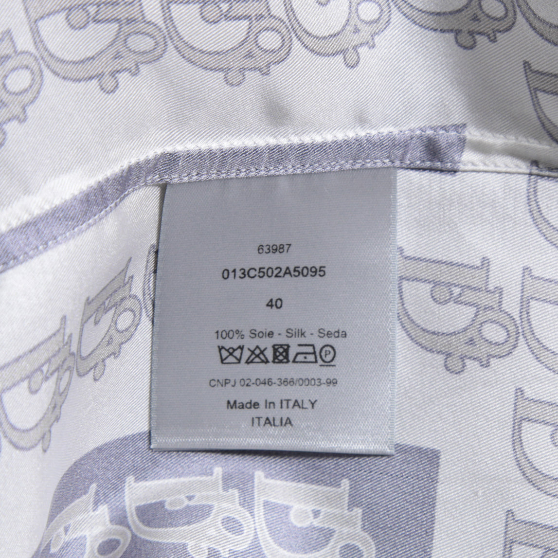 DIOR クリスチャンディオール / 21SS 美品 Oblique Print Silk Shirt / オブリーク 総柄 長袖シャツ / 013C502A5095 /size 40 (WHITE)