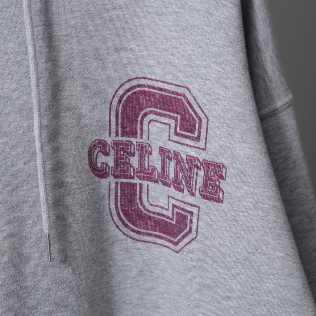 CELINE セリーヌ /  22SS 美品 アスレティック ルーズ カシミア/コットン スウェット "C" フーディ / フード パーカー / 2Y5454501 / size M (Grey / Burgundy) レディース