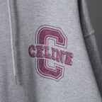 CELINE セリーヌ /  22SS 美品 アスレティック ルーズ カシミア/コットン スウェット "C" フーディ / フード パーカー / 2Y5454501 / size M (Grey / Burgundy) レディース