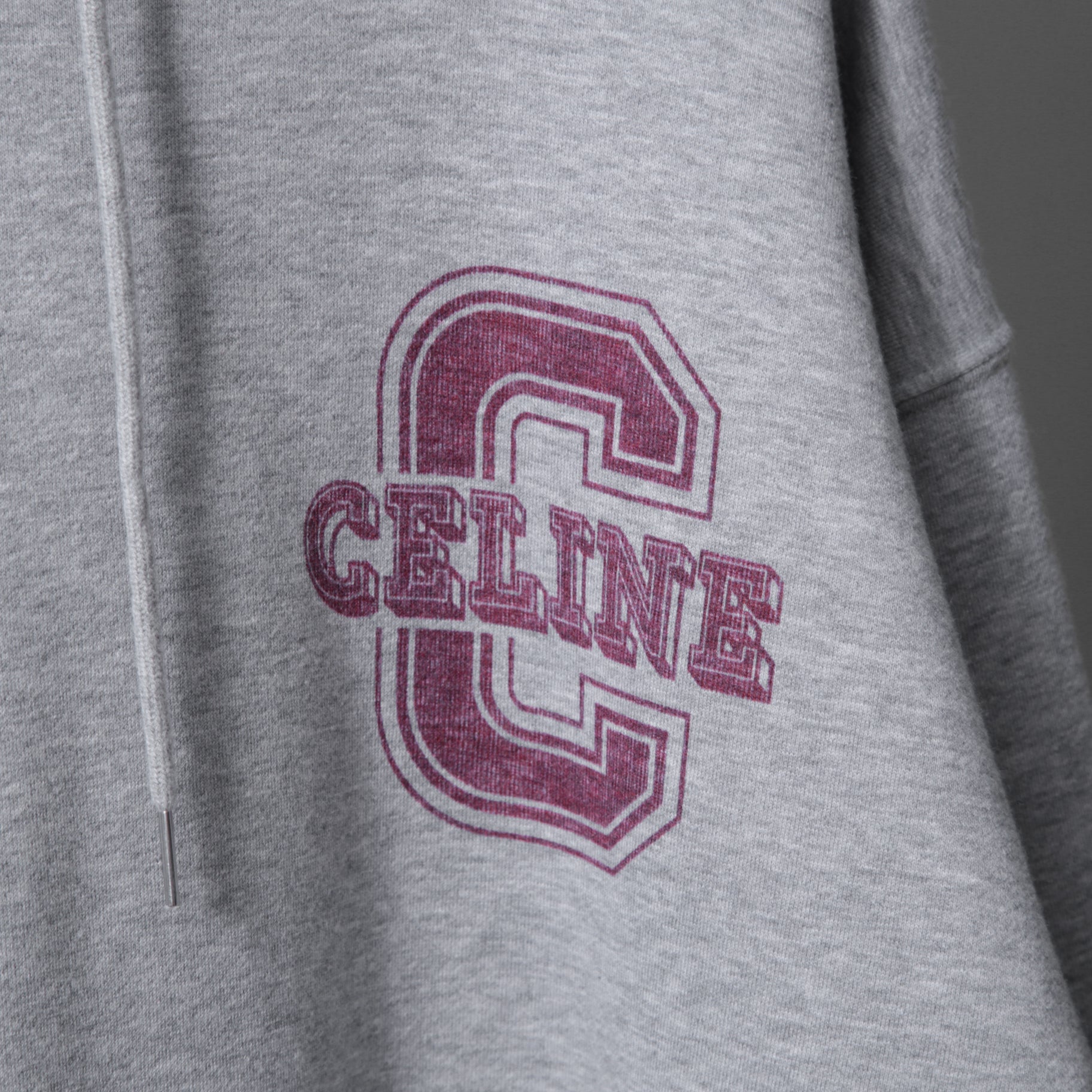 CELINE セリーヌ /  22SS 美品 アスレティック ルーズ カシミア/コットン スウェット "C" フーディ / フード パーカー / 2Y5454501 / size M (Grey / Burgundy) レディース