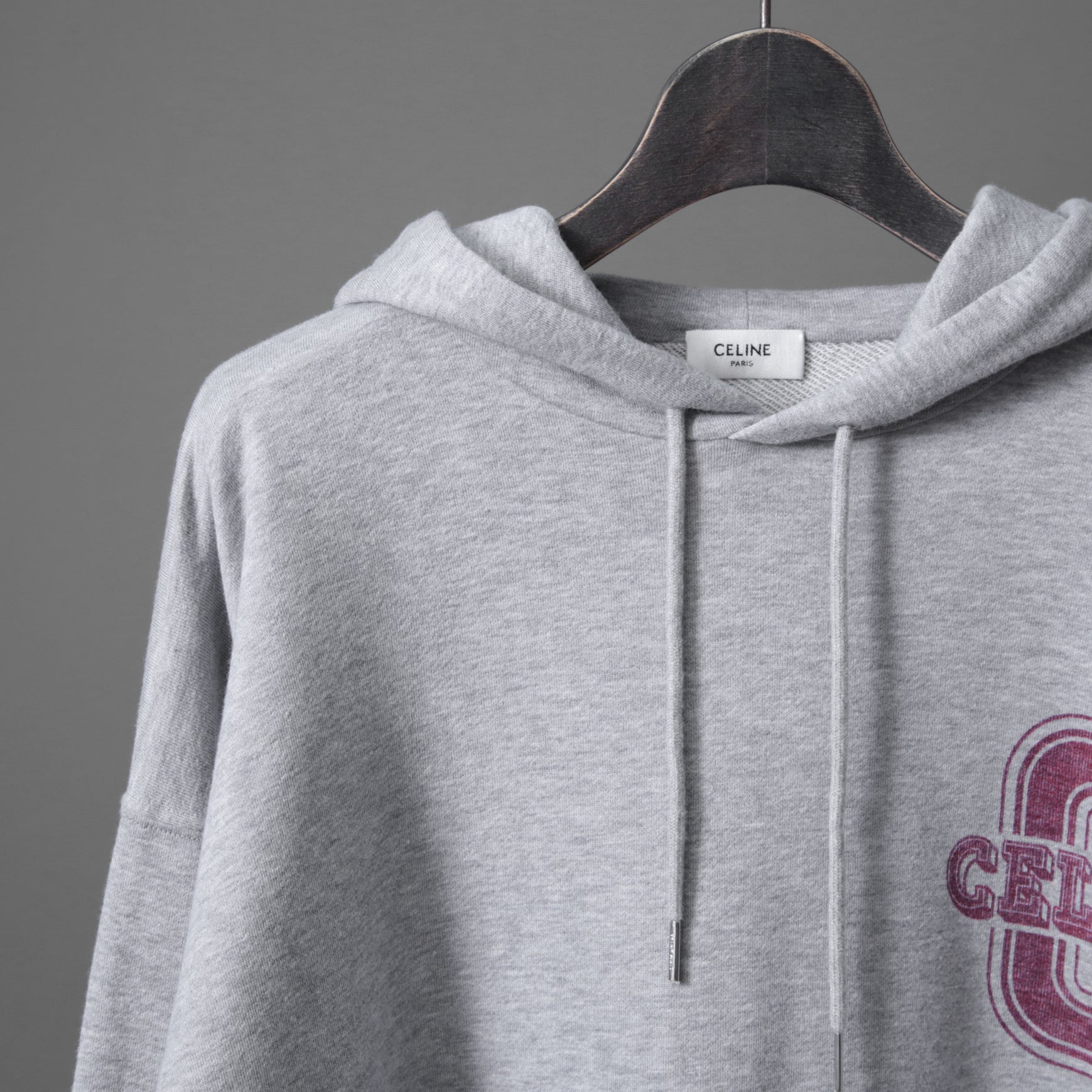 CELINE セリーヌ /  22SS 美品 アスレティック ルーズ カシミア/コットン スウェット "C" フーディ / フード パーカー / 2Y5454501 / size M (Grey / Burgundy) レディース