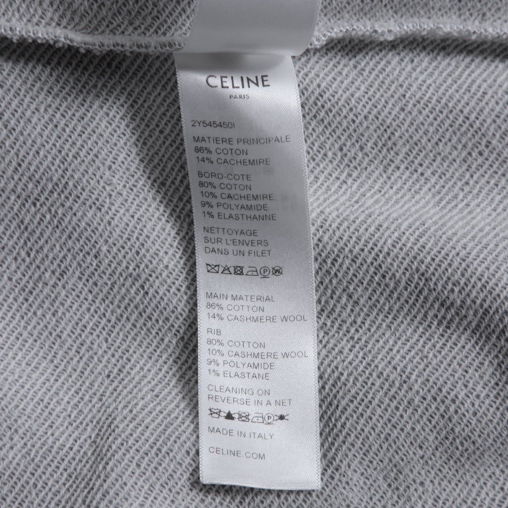 CELINE セリーヌ /  22SS 美品 アスレティック ルーズ カシミア/コットン スウェット "C" フーディ / フード パーカー / 2Y5454501 / size M (Grey / Burgundy) レディース