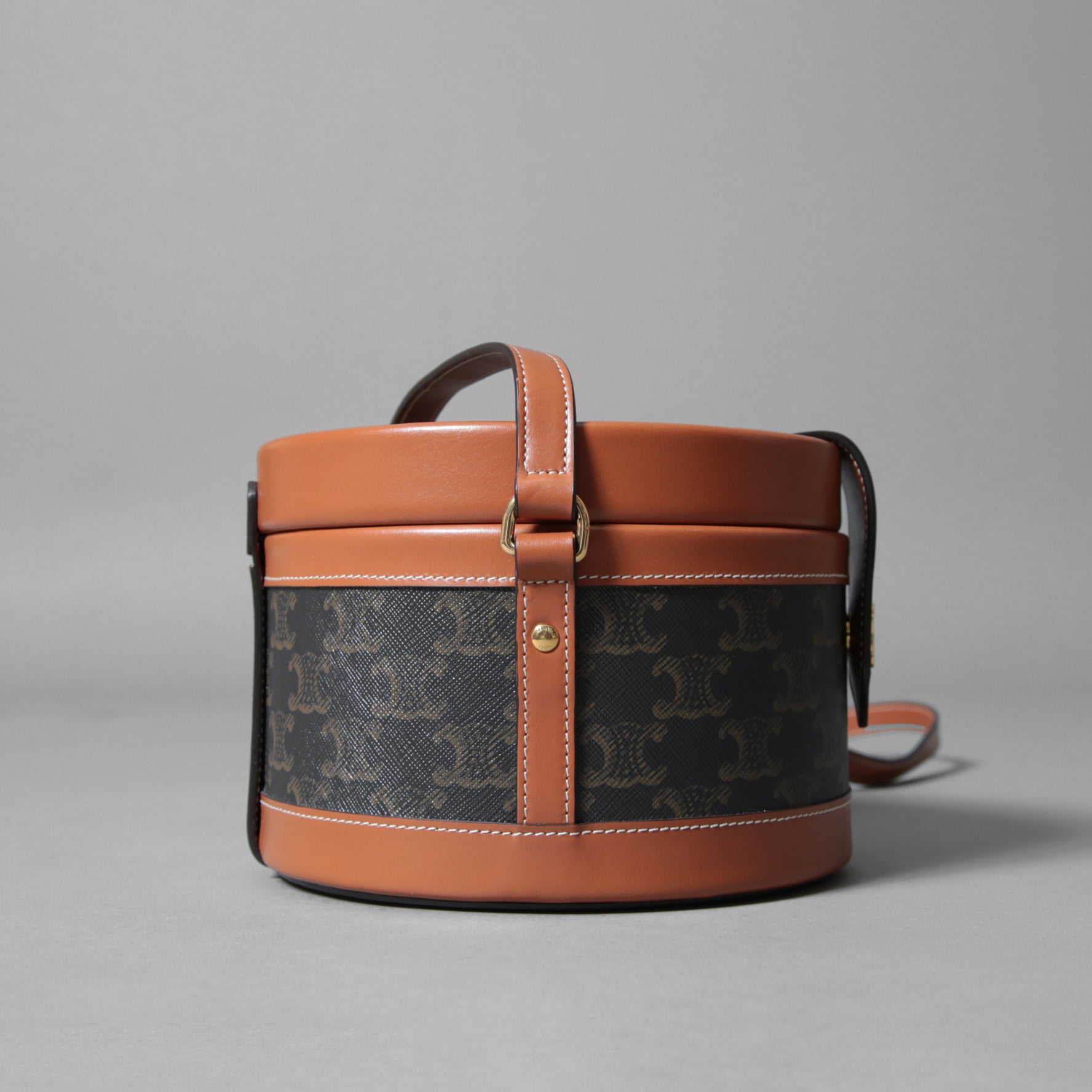 CELINE セリーヌ / 美品 TAMBOUR MEDIUM / トリオンフ タンブール ミディアム バッグ / PVC & カーフスキン (BLACK x TAN) ショルダーバッグ