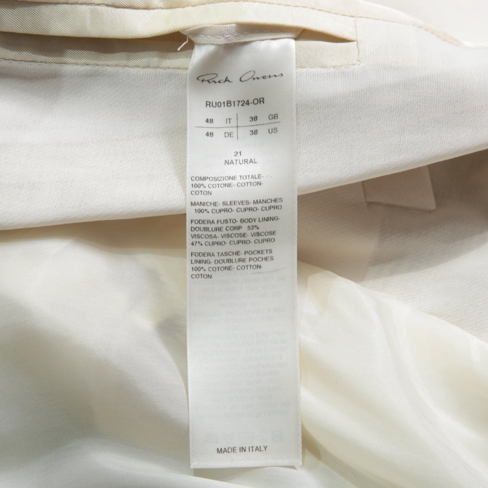 RICK OWENS リックオウエンス / 22SS 美品 / FOGACHINE / Soft Woven Blazer / セミシアージャケット / RU01B1724-OR / size 48 (NATURAL)
