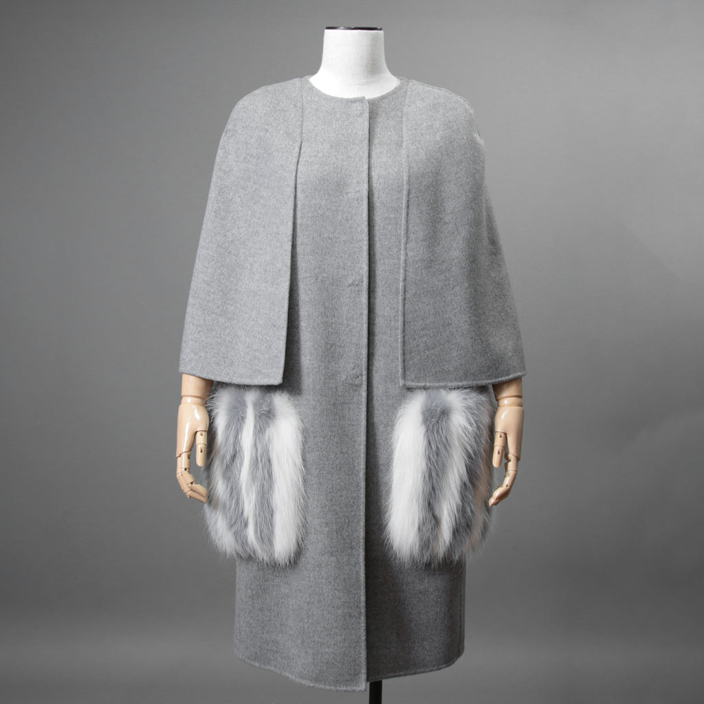FENDI フェンディ / 18AW 美品 フォックスファーポケット付き ケープコート / FF8369 W1D / size 42 (GRAY) レディース