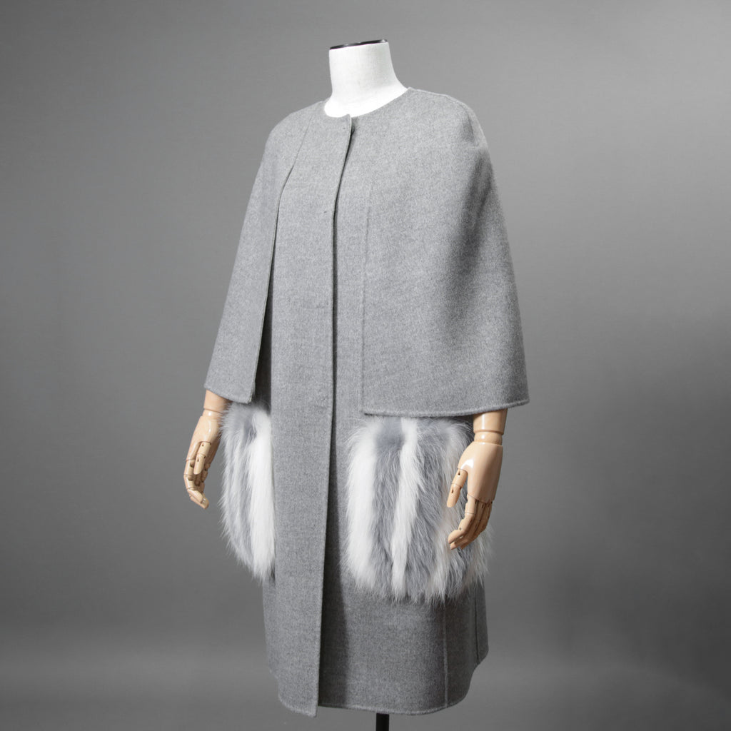 FENDI フェンディ / 18AW 美品 フォックスファーポケット付き ケープコート / FF8369 W1D / size 42 (GRAY) レディース