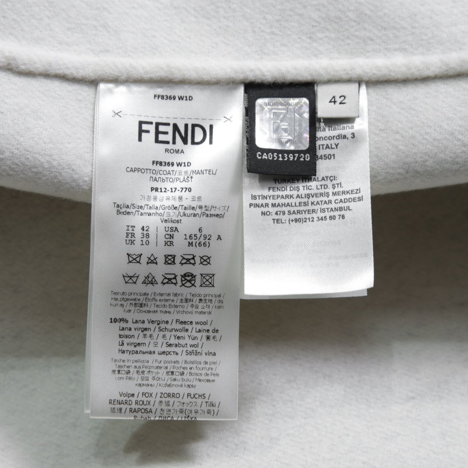 FENDI フェンディ / 18AW 美品 フォックスファーポケット付き ケープコート / FF8369 W1D / size 42 (GRAY) レディース