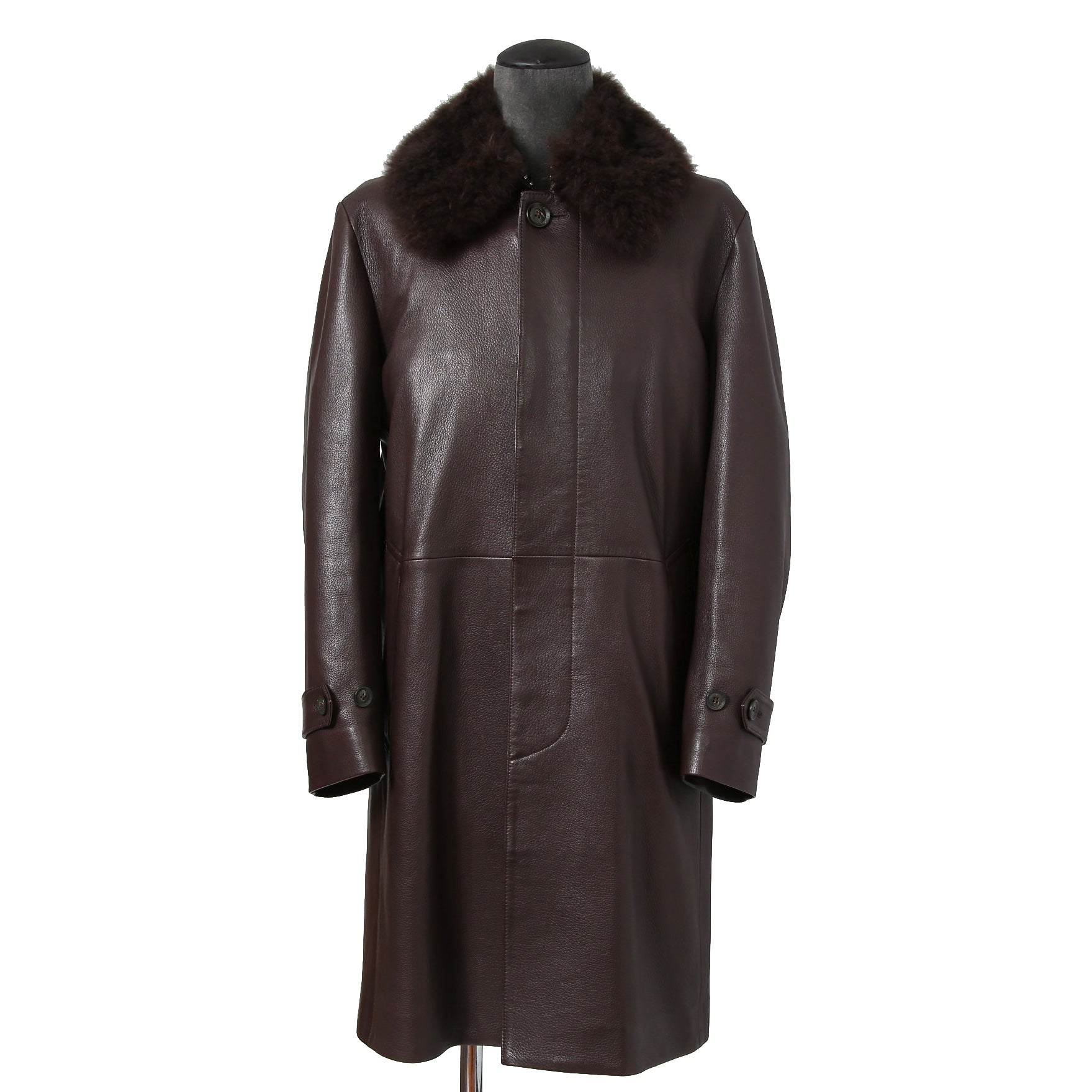 LANVIN COLLECTION ランバン コレクション / 極美品 定価55万 カシミアファー ラムレザー ロングコート / size 48 (BROWN)