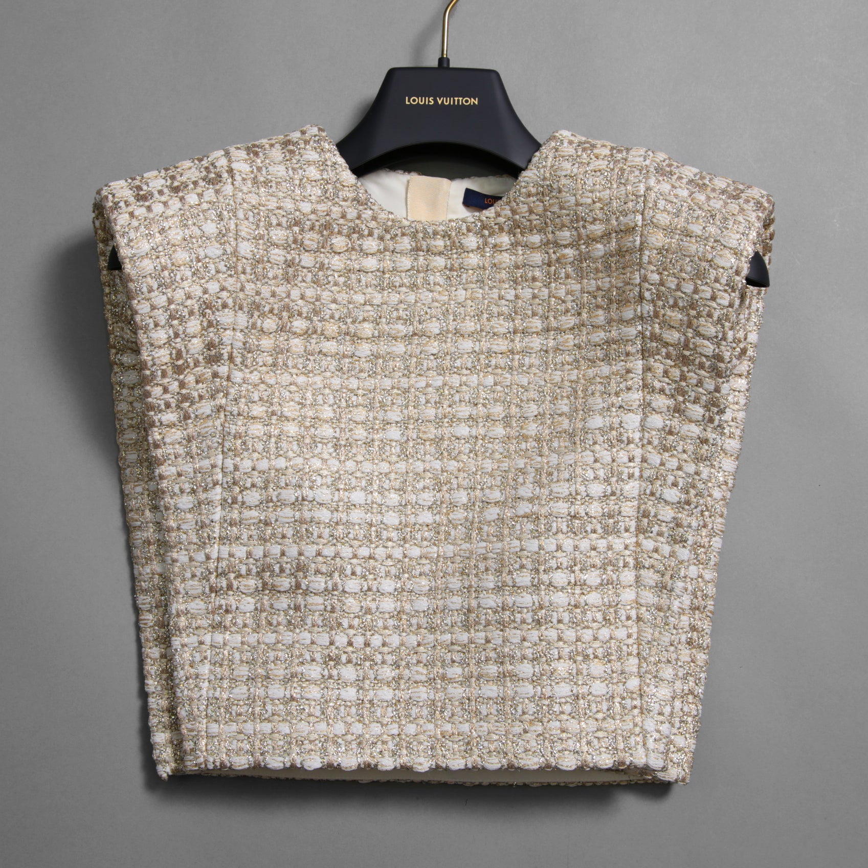 Louis Vuitton ルイヴィトン / 23AW 美品 Lurex Tweed Tapered Box Top Ivory  / ルレックス ツイード テーパード ボックス トップス / size38 (IVORY x GOLD) レディース