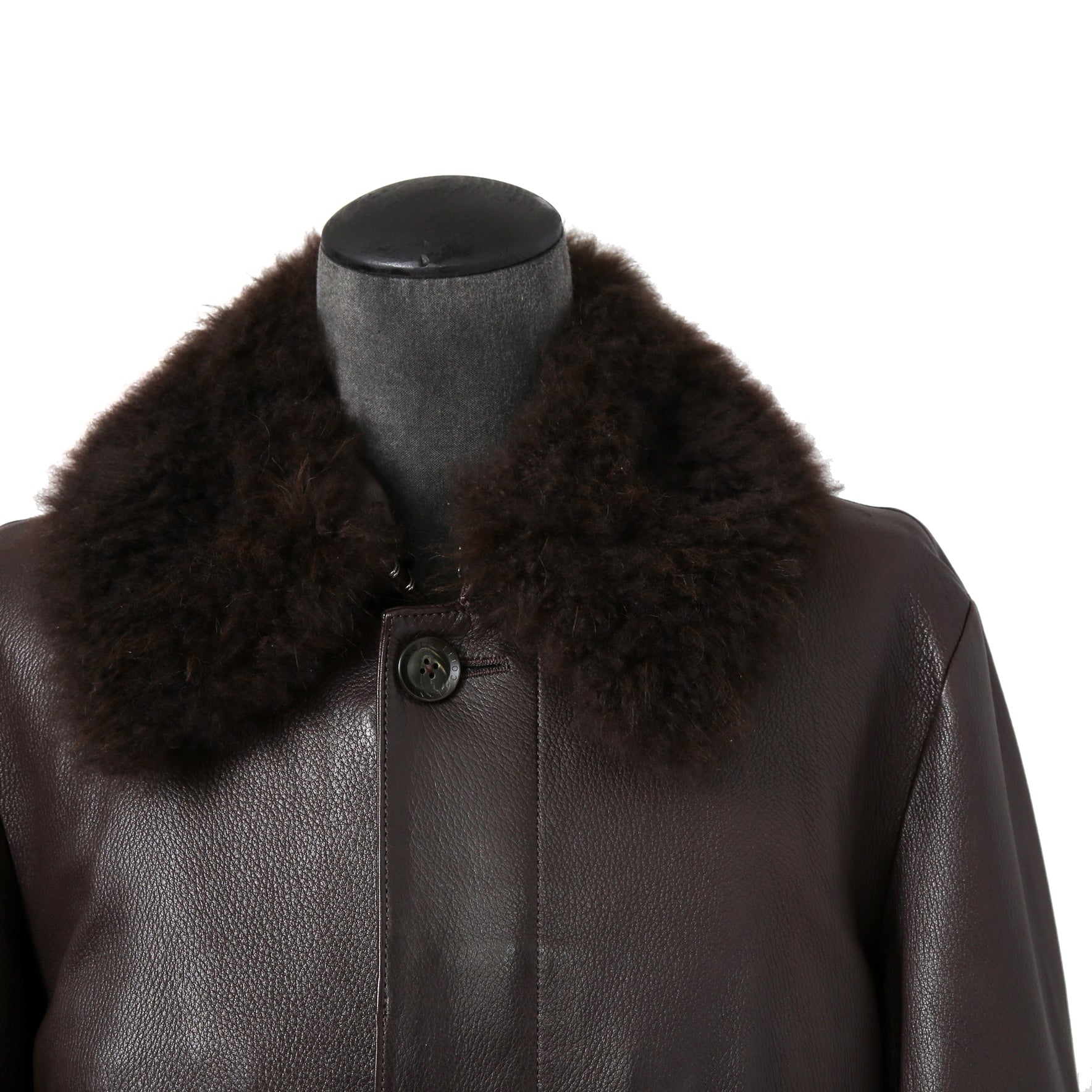 LANVIN COLLECTION ランバン コレクション / 極美品 定価55万 カシミアファー ラムレザー ロングコート / size 48 (BROWN)