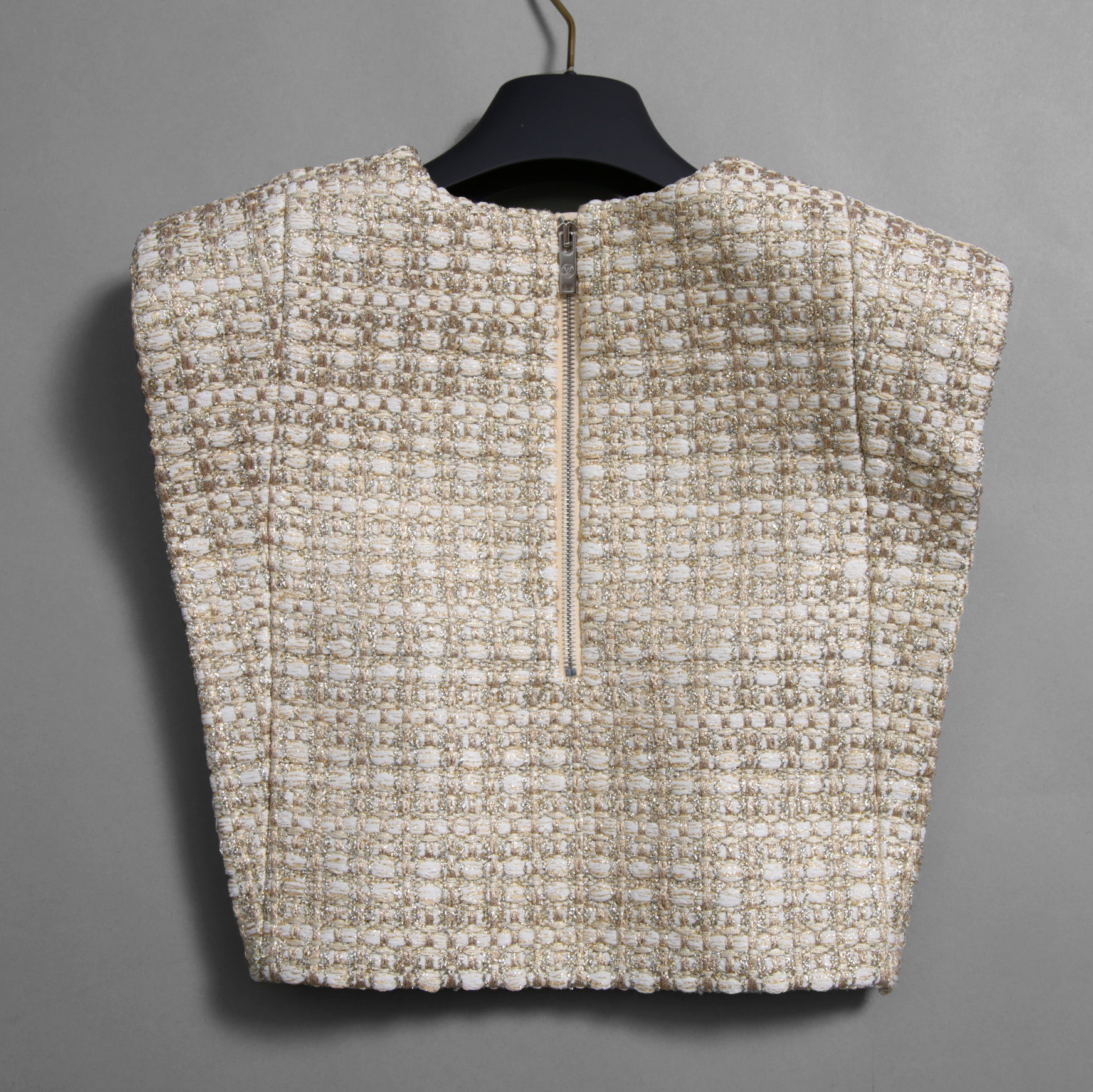 Louis Vuitton ルイヴィトン / 23AW 美品 Lurex Tweed Tapered Box Top Ivory  / ルレックス ツイード テーパード ボックス トップス / size38 (IVORY x GOLD) レディース