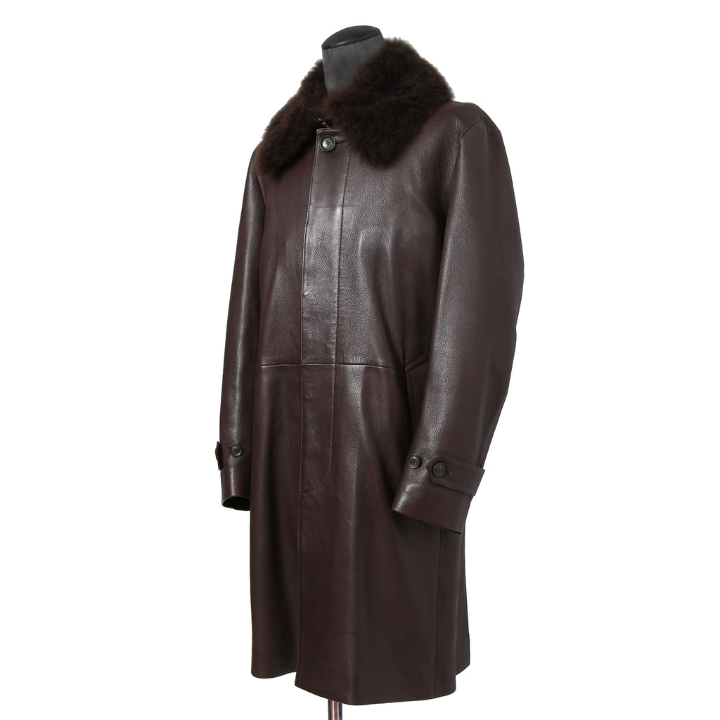 LANVIN COLLECTION ランバン コレクション / 極美品 定価55万 カシミアファー ラムレザー ロングコート / size 48 (BROWN)