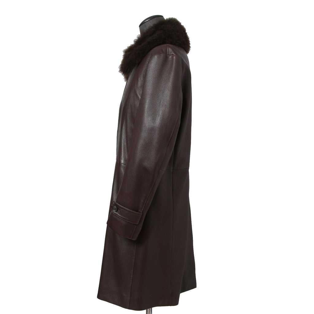 LANVIN COLLECTION ランバン コレクション / 極美品 定価55万 カシミアファー ラムレザー ロングコート / size 48 (BROWN)