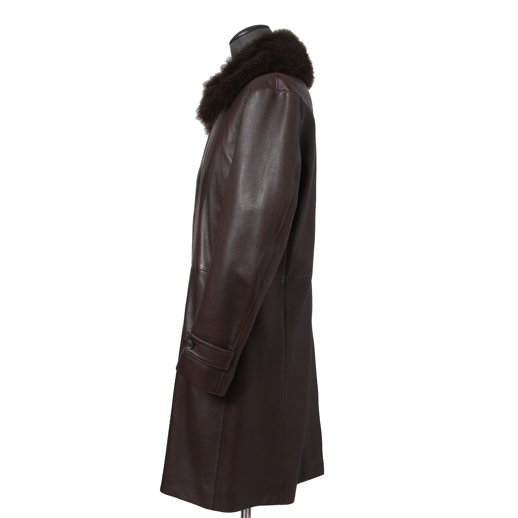 LANVIN COLLECTION ランバン コレクション / 極美品 定価55万 カシミアファー ラムレザー ロングコート / size 48 (BROWN)