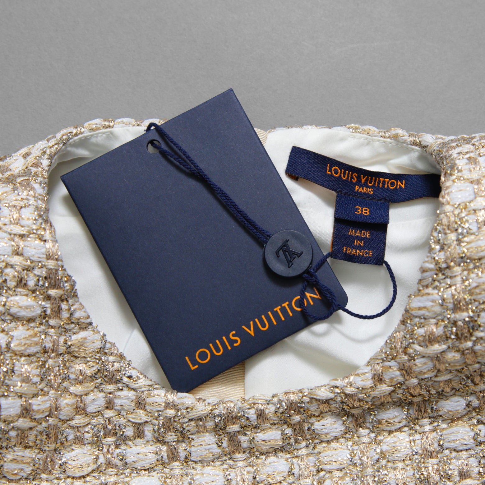 Louis Vuitton ルイヴィトン / 23AW 美品 Lurex Tweed Tapered Box Top Ivory  / ルレックス ツイード テーパード ボックス トップス / size38 (IVORY x GOLD) レディース