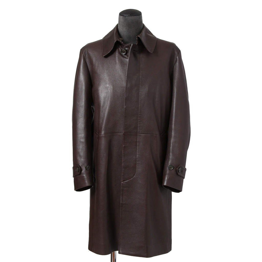 LANVIN COLLECTION ランバン コレクション / 極美品 定価55万 カシミアファー ラムレザー ロングコート / size 48 (BROWN)
