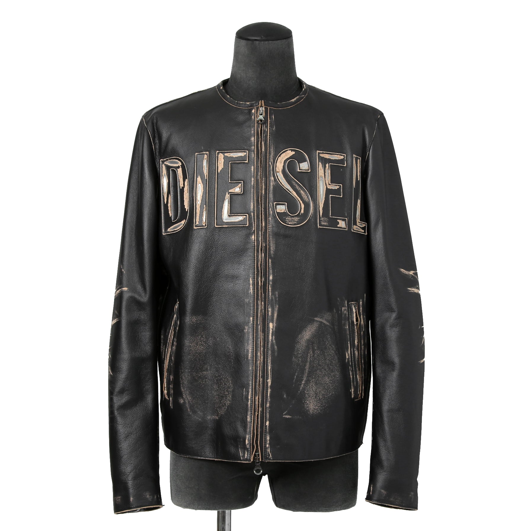 DIESEL ディーゼル / 2023AW 極美品 L-Met / DIESEL ロゴ レザー ジャケット / カウハイド / size 46 (BLACK)
