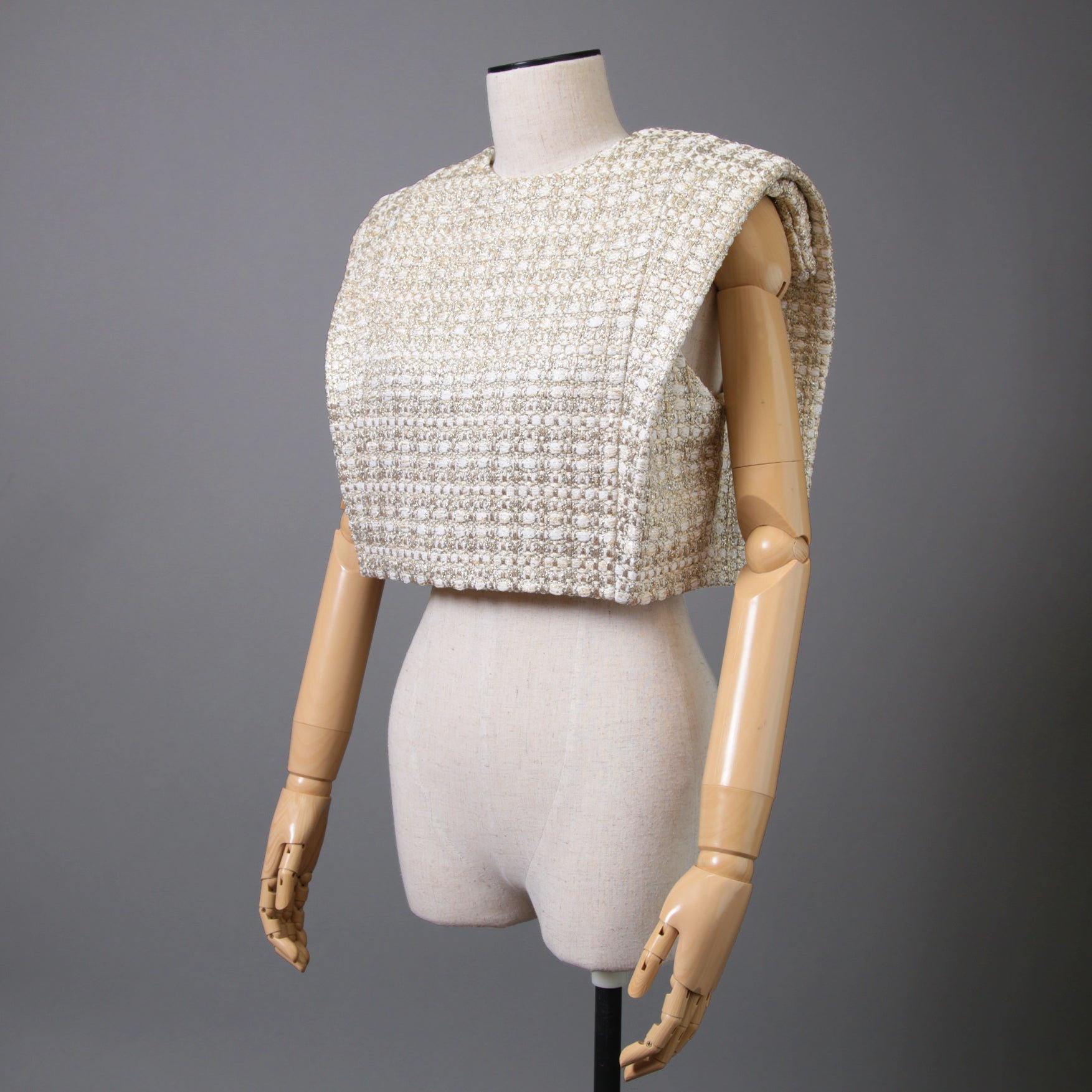 Louis Vuitton ルイヴィトン / 23AW 美品 Lurex Tweed Tapered Box Top Ivory  / ルレックス ツイード テーパード ボックス トップス / size38 (IVORY x GOLD) レディース