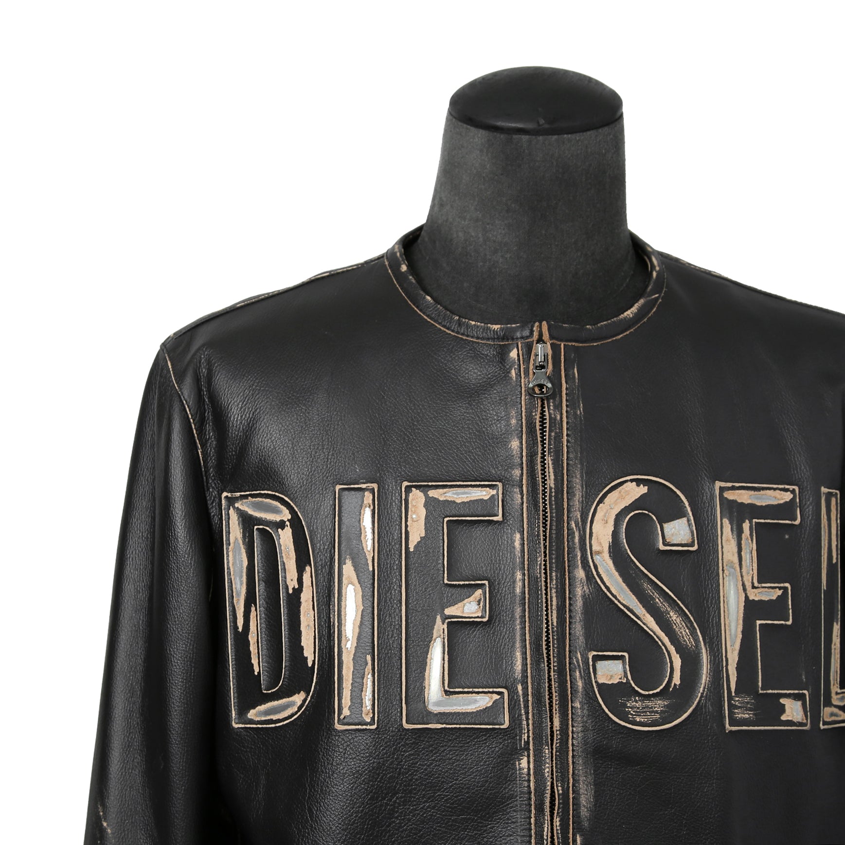 DIESEL ディーゼル / 2023AW 極美品 L-Met / DIESEL ロゴ レザー ジャケット / カウハイド / size 46 (BLACK)