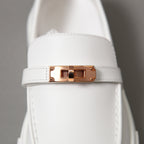 未使用 HERMES エルメス / ケリー金具 ゲーム スリッポン レザー スニーカー / カーフスキン / ローズゴールド バックル / size36 (23cm) WHITE シューズ