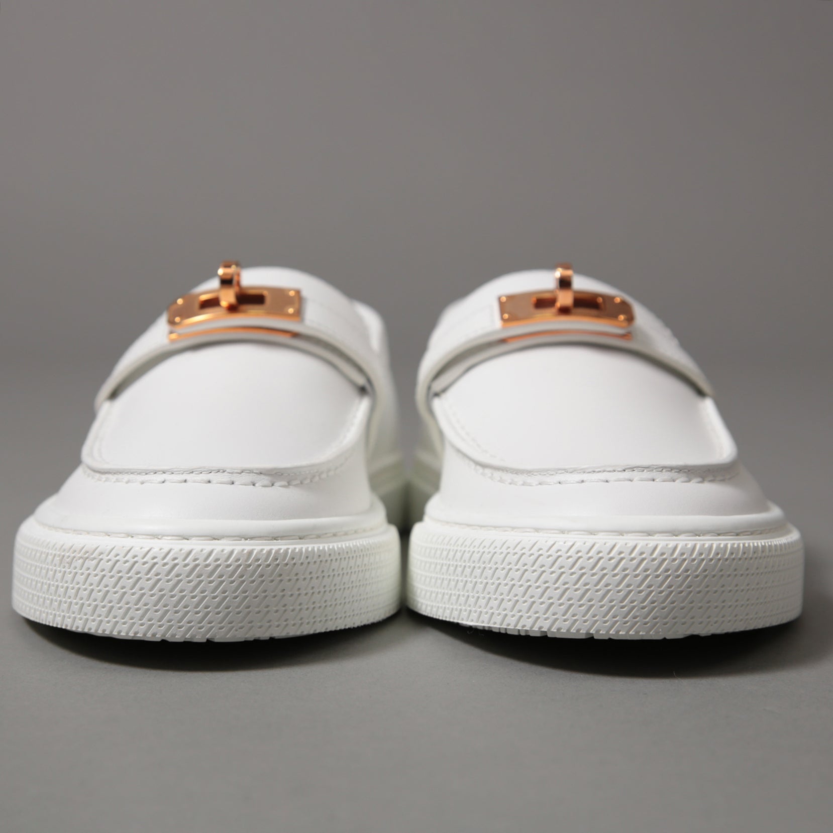 未使用 HERMES エルメス / ケリー金具 ゲーム スリッポン レザー スニーカー / カーフスキン / ローズゴールド バックル / size36 (23cm) WHITE シューズ