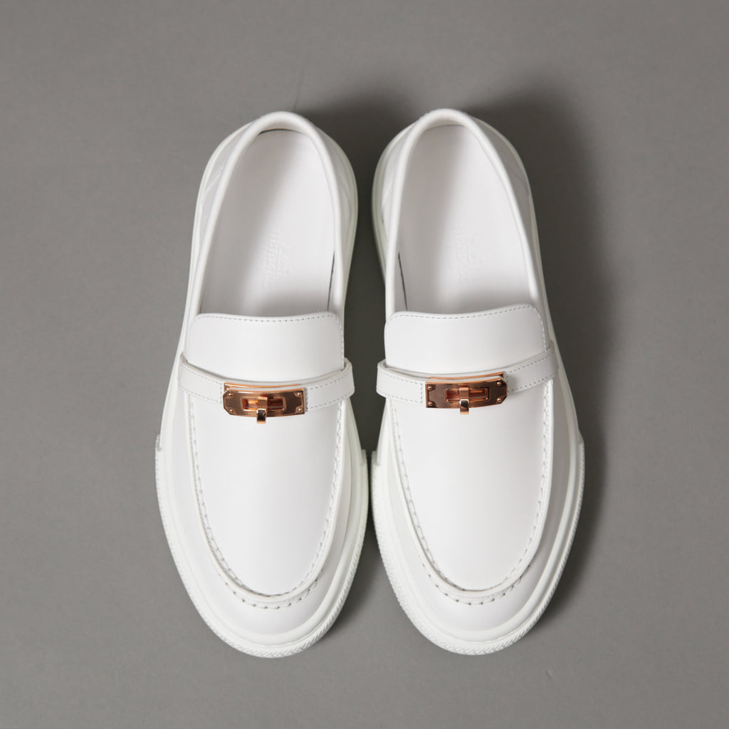 未使用 HERMES エルメス / ケリー金具 ゲーム スリッポン レザー スニーカー / カーフスキン / ローズゴールド バックル / size36 (23cm) WHITE シューズ