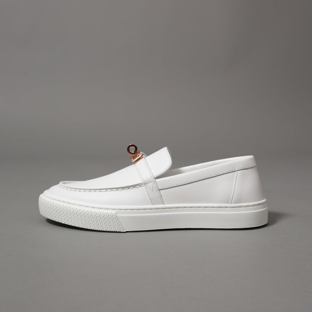 未使用 HERMES エルメス / ケリー金具 ゲーム スリッポン レザー スニーカー / カーフスキン / ローズゴールド バックル / size36 (23cm) WHITE シューズ