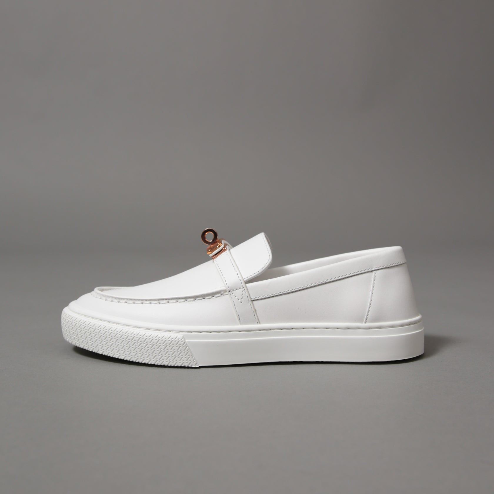 未使用 HERMES エルメス / ケリー金具 ゲーム スリッポン レザー スニーカー / カーフスキン / ローズゴールド バックル / size36 (23cm) WHITE シューズ
