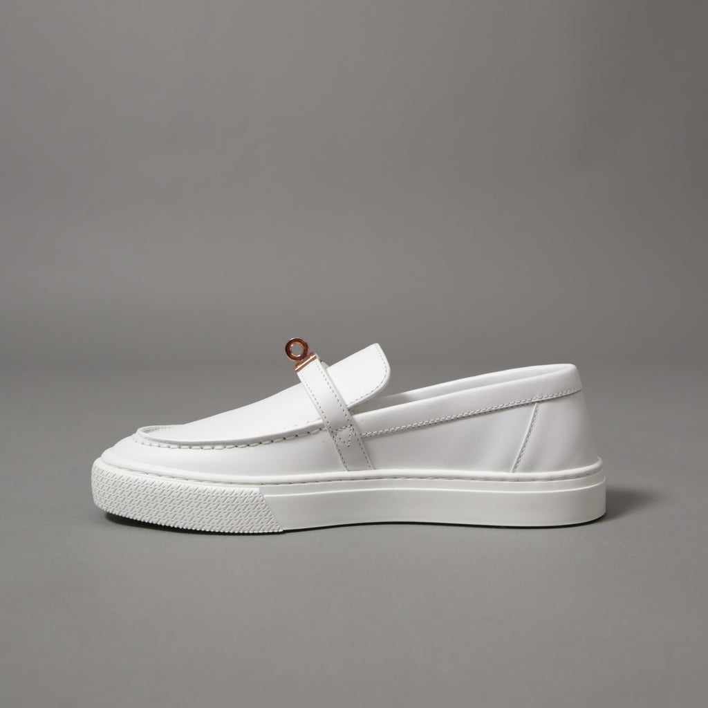 未使用 HERMES エルメス / ケリー金具 ゲーム スリッポン レザー スニーカー / カーフスキン / ローズゴールド バックル / size36 (23cm) WHITE シューズ