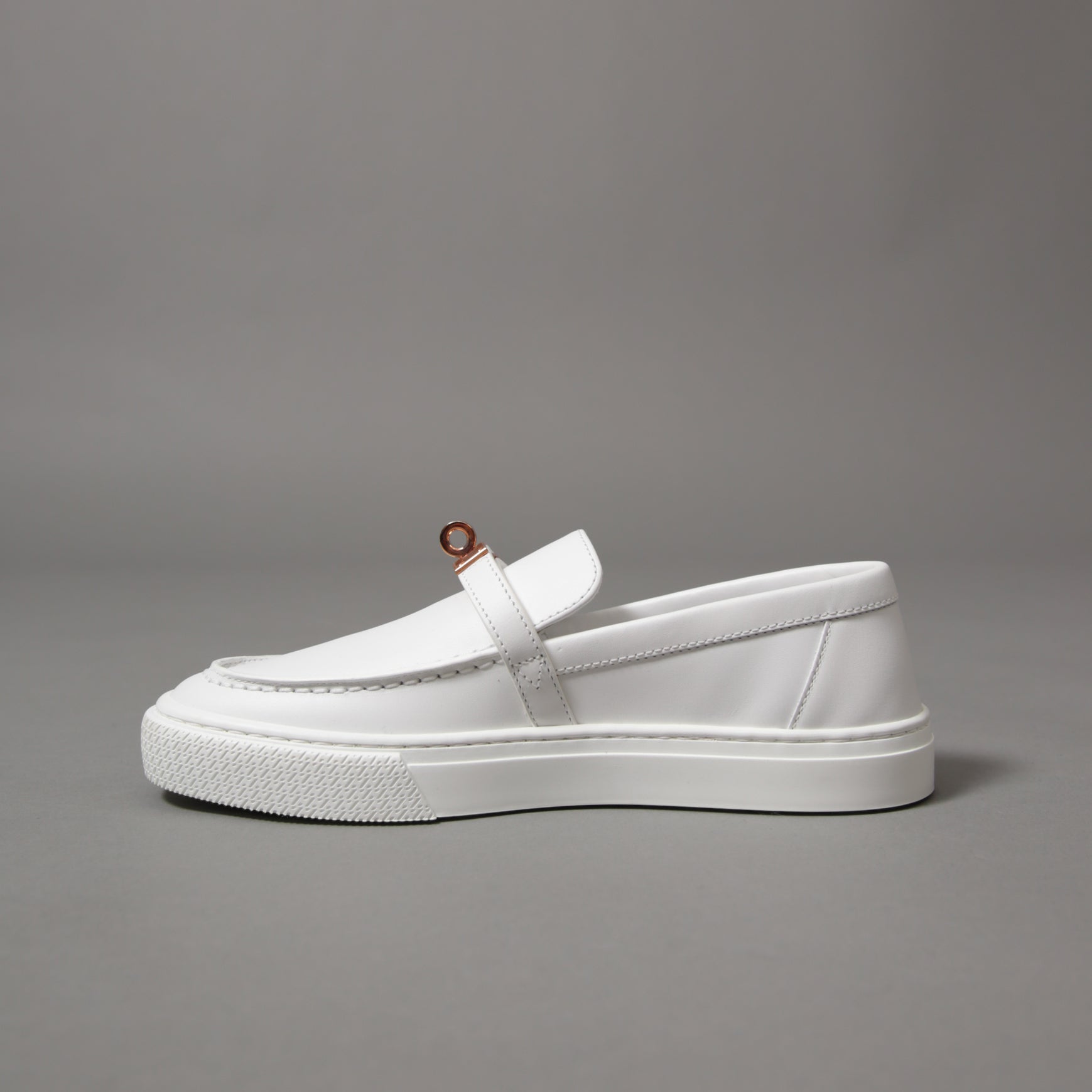 未使用 HERMES エルメス / ケリー金具 ゲーム スリッポン レザー スニーカー / カーフスキン / ローズゴールド バックル / size36 (23cm) WHITE シューズ