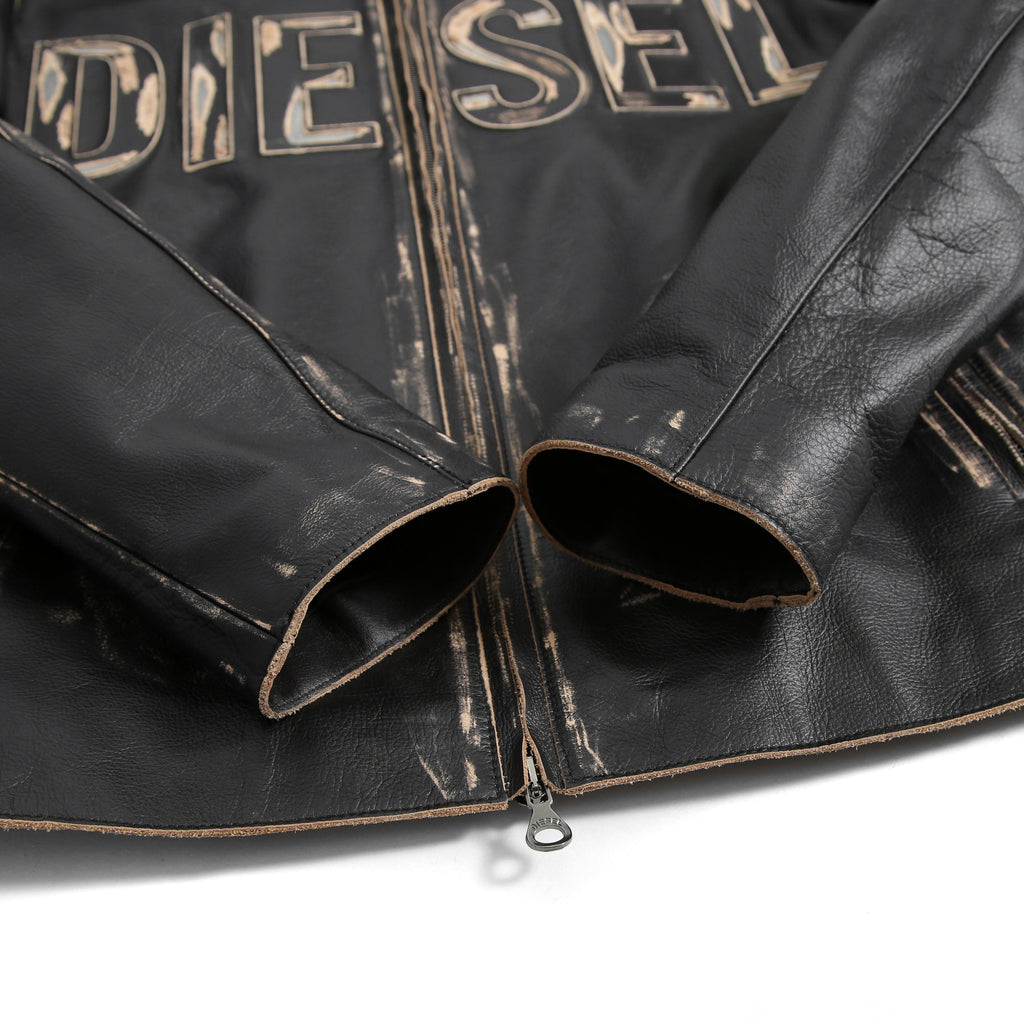 DIESEL ディーゼル / 2023AW 極美品 L-Met / DIESEL ロゴ レザー ジャケット / カウハイド / size 46 (BLACK)