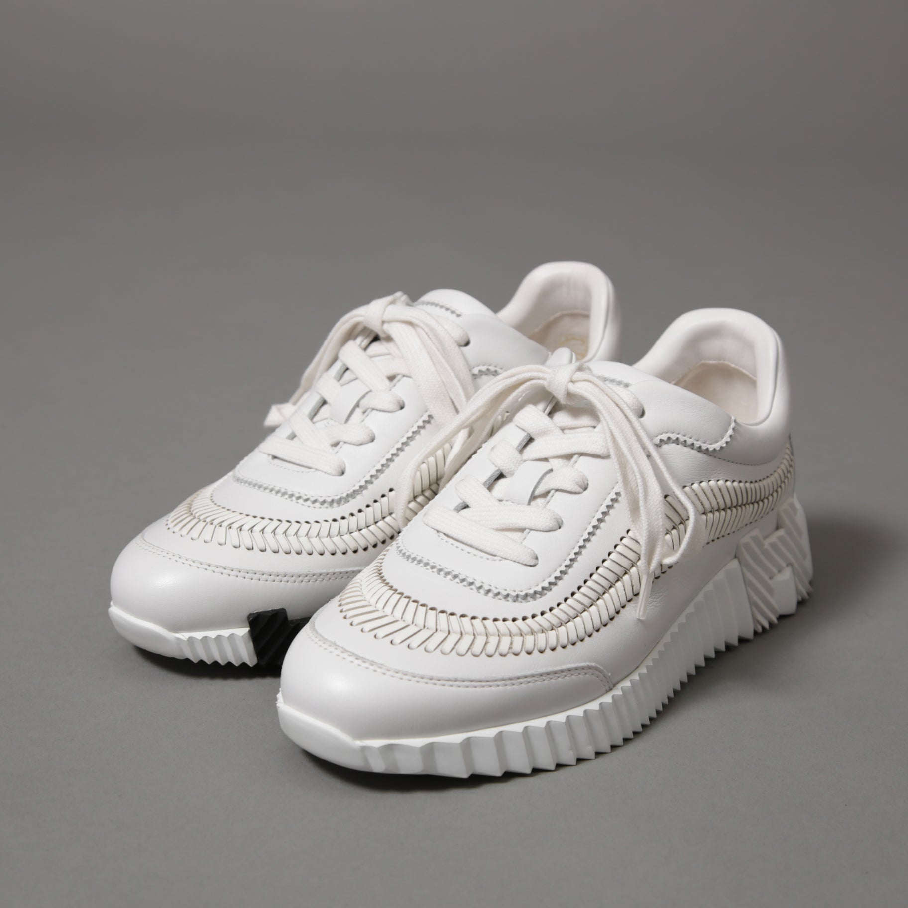 HERMES エルメス / 美品 ヘリンボーン編み バウンシング レザー スニーカー / size 36 (23cm) WHITE シューズ