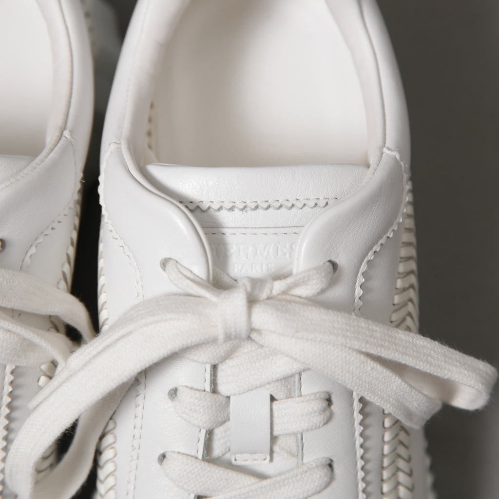HERMES エルメス / 美品 ヘリンボーン編み バウンシング レザー スニーカー / size 36 (23cm) WHITE シューズ