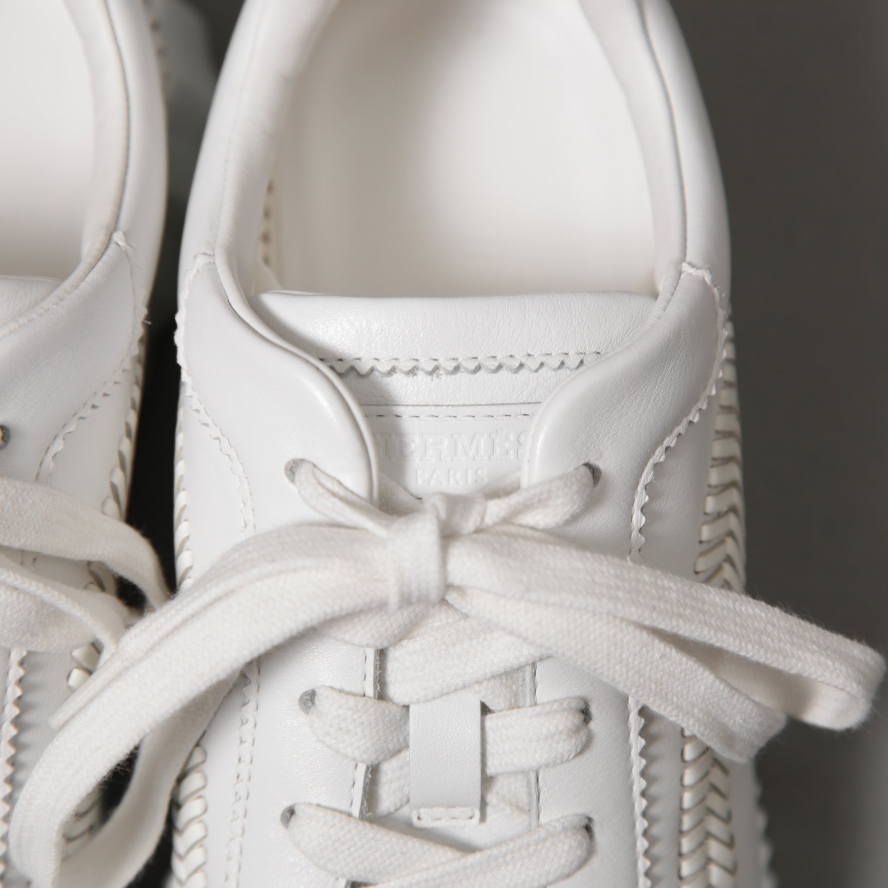 HERMES エルメス / 美品 ヘリンボーン編み バウンシング レザー スニーカー / size 36 (23cm) WHITE シューズ