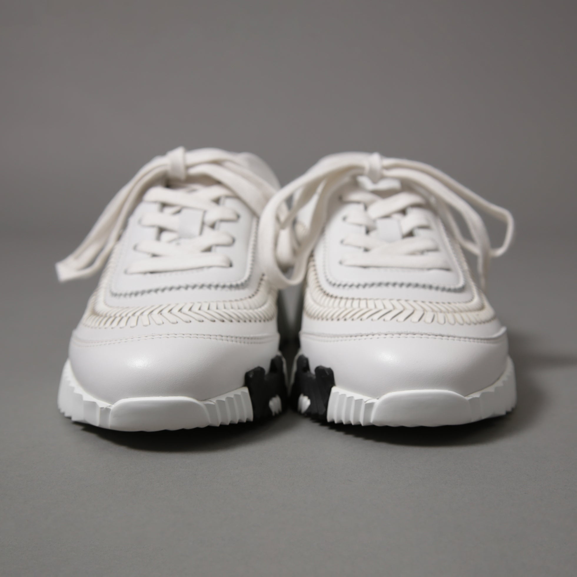 HERMES エルメス / 美品 ヘリンボーン編み バウンシング レザー スニーカー / size 36 (23cm) WHITE シューズ